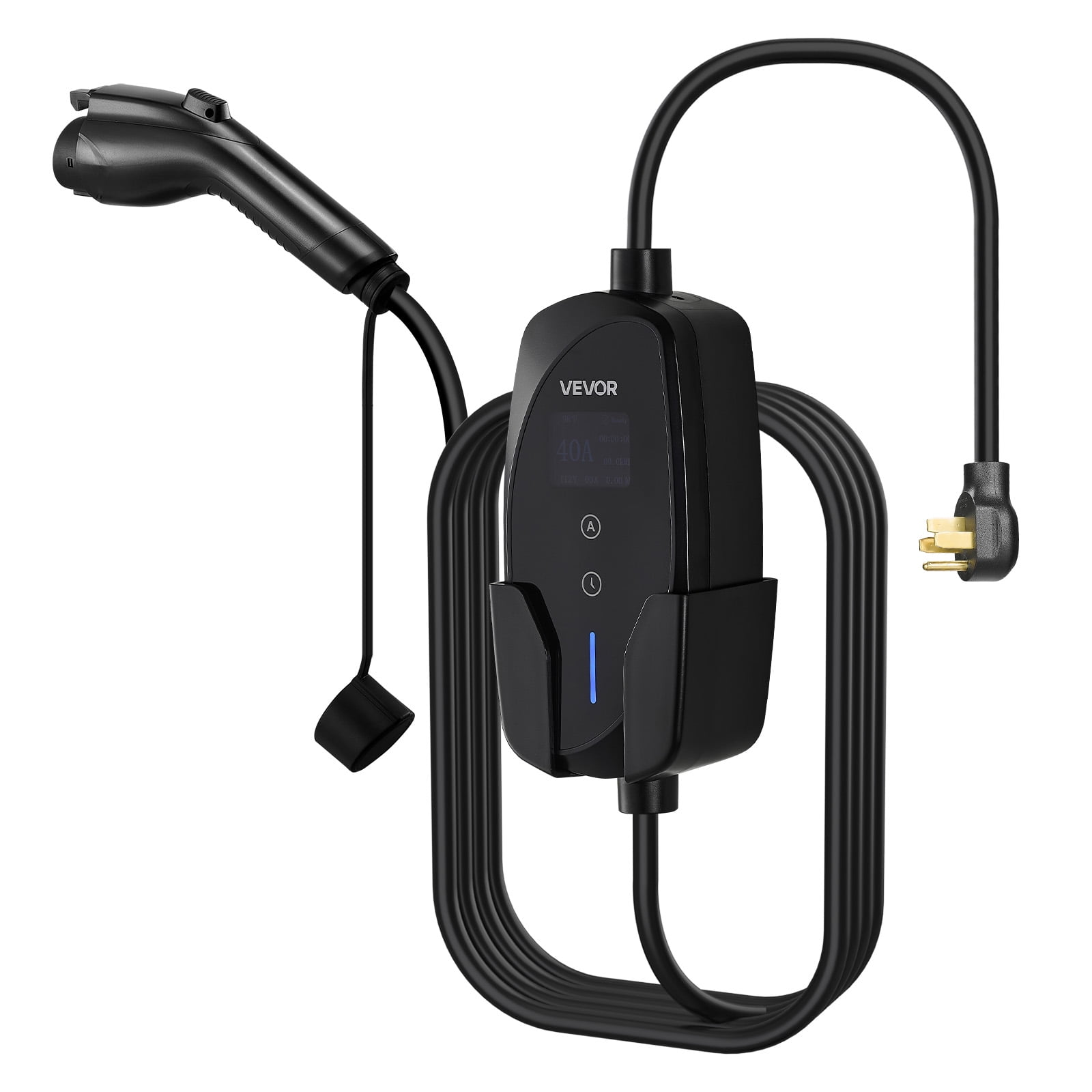 VEVOR Level 2 EV Charger,40 Amp Adjustable Current,240V Electric Vehicle Portable Charger with 25 ft Charging Cable, LCD Display,NEMA 14-50P Plug, Plug-in Home Car Charging Station for SAE J1772 EV