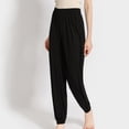 thumbnail image 2 of Defitshape Women's Pajama Pant Lightweight Soft Pj Bottom Stretch Elastic Waist Cinch Bottom Sleep Pant Solid Pockets Ankle Length Black One Size, 2 of 5