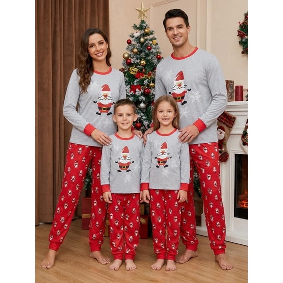 Family Matching 2PCS Pajamas Set, Santa Claus Family Sleepwear Collection Christmas Sleepwear Nightwear Long Pajamas Set