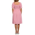 thumbnail image 3 of Vestido Gingham con Fruncido Inspire Chic para Mujer, Cuello Cuadrado, Con Abertura Lateral, Vestidos de Cuadros Casual, Rosa, 3 of 6