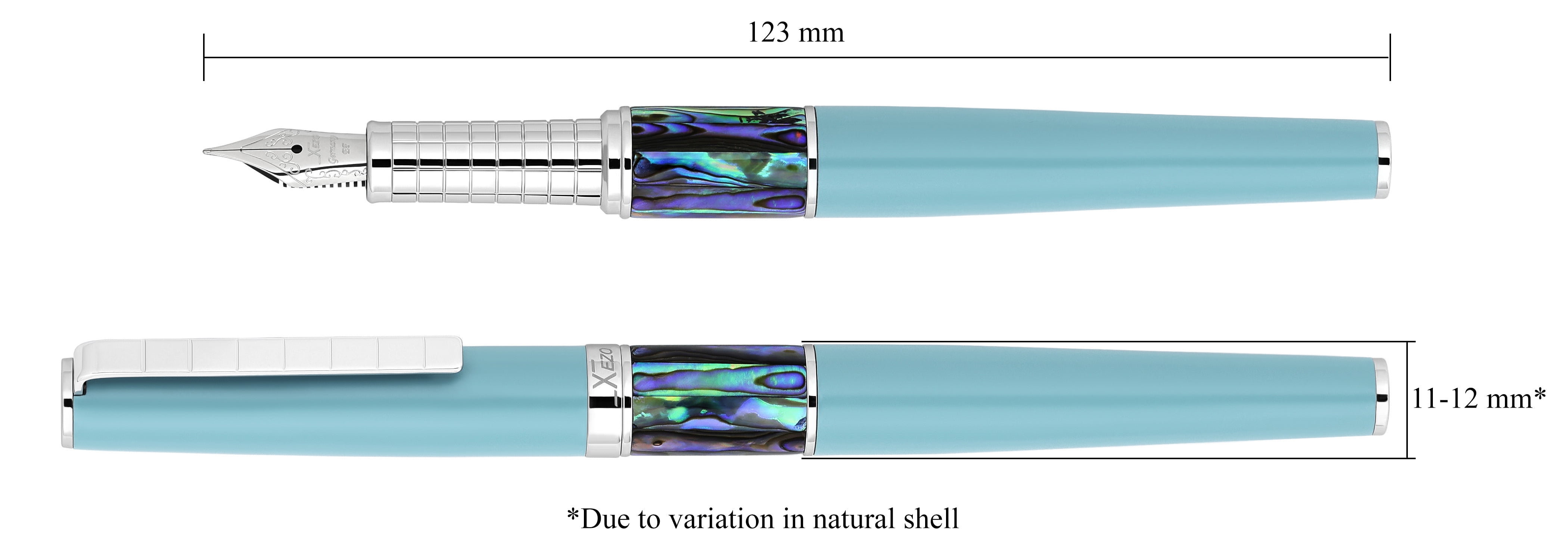 Xezo Speedmaster® Sky Blue Brass Fountain Pen (Exta Fine Nib) - With Paua Abalone