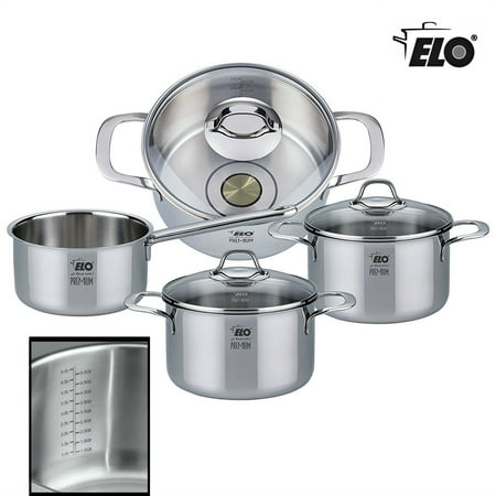 Quint Measuring Systems ELO Silicano Plus Stainless Steel Cookware Pots and Pans Set with Induction Heating, Integrated Oil Measuring System and Liquid Measuring System, 7-Piece ()