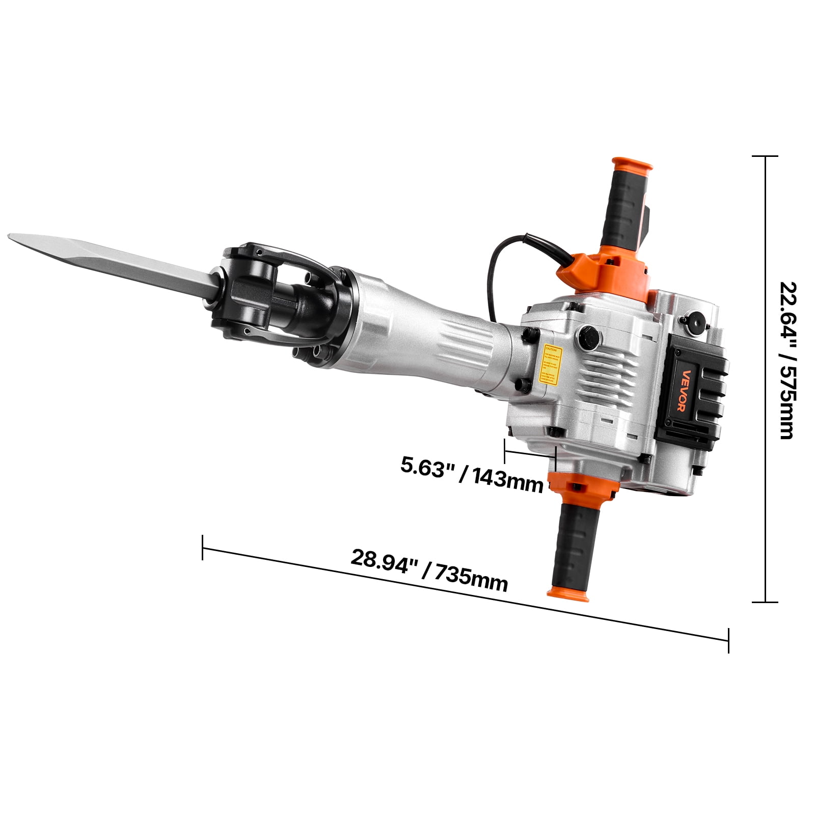 VEVOR Demolition Jack Hammer, 2100 W Powerful Electric Jackhammer, 1650 BPM Concrete Breaker with 2 Point Chisels, 2 Flat Chisels, Hand Trolley, Gloves, for Concrete, Wall, Brick, Tile and Foundation