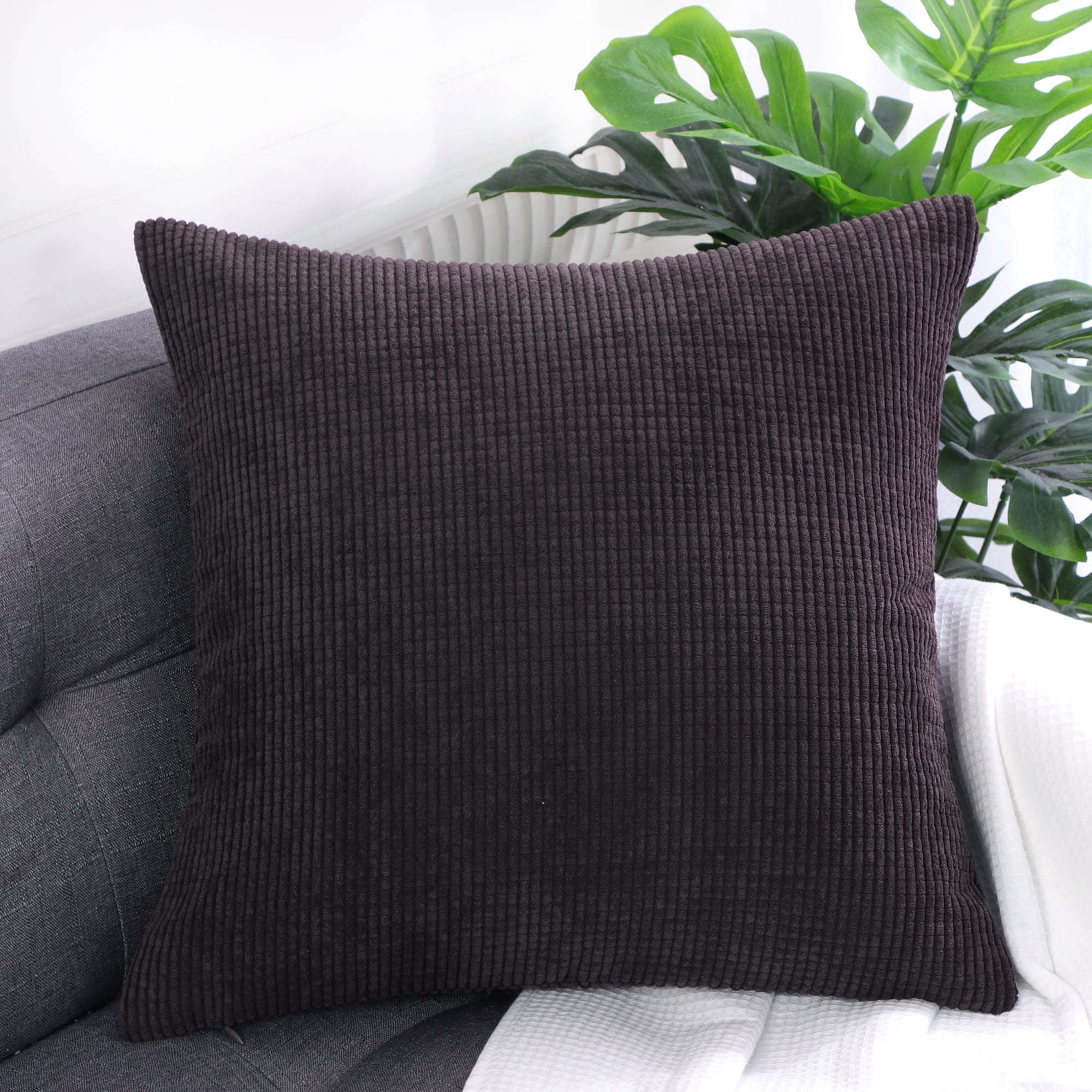 Unique Bargains Corduroy Texture Decorative Throw Pillow Cover Dark Brown 20" x 20"
