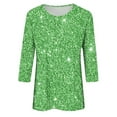 thumbnail image 4 of PMVFHDE Women Fashion Three Quarter Sleeve Tunic Top Crew Neck With Sequin Print Solid Color Casual Blouse Womens Tops Green, 4 of 5