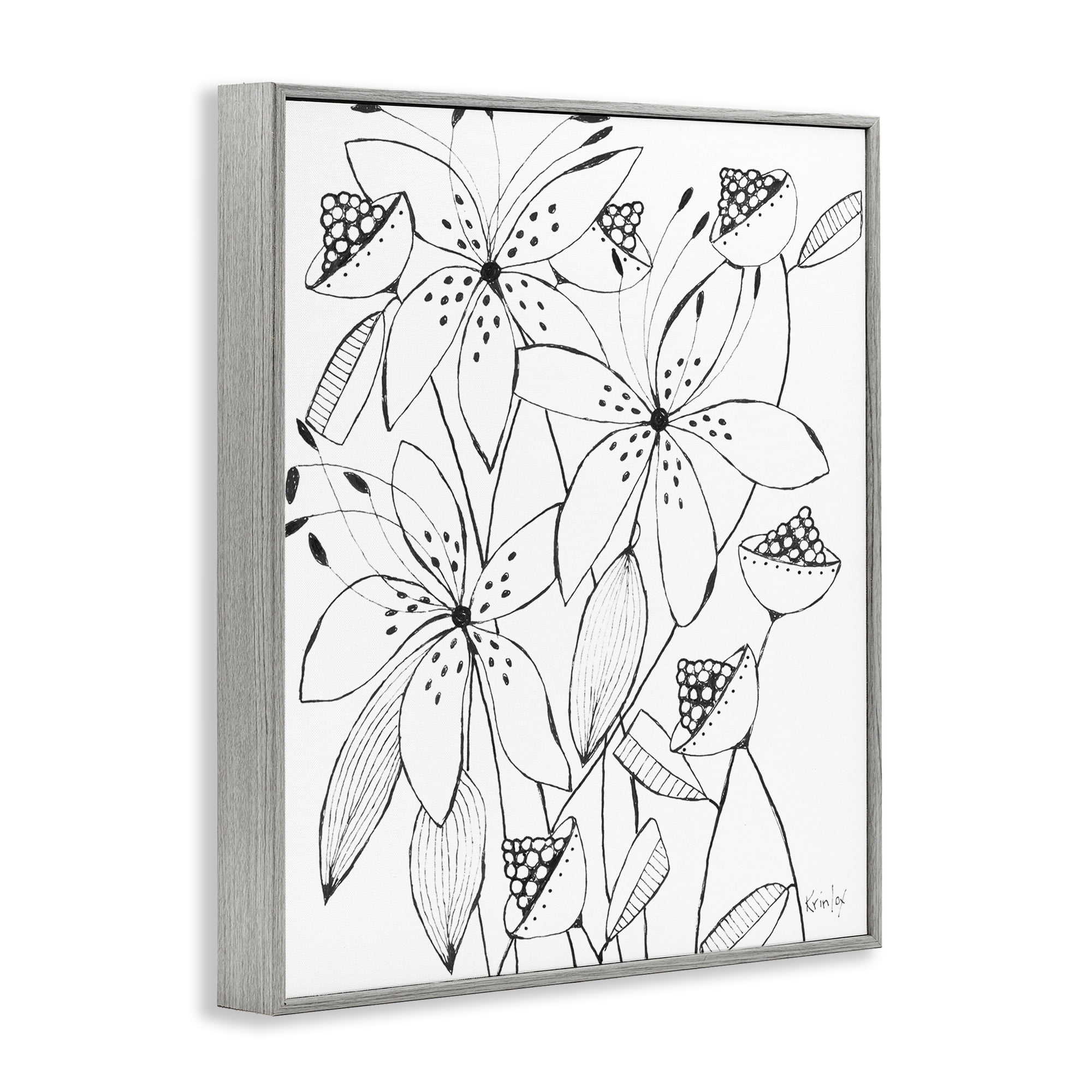 Stupell Industries Open Blooms Outline Gray Framed Giclee Art, design by Krinlox