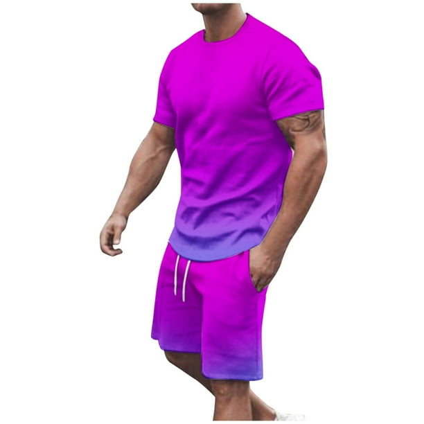 Mens Pantalones Casuales Cuello Redondo Impresión de Manga Corta Blusa Y Pantalones Cortos Traje, Pantalones de Traje para Hombres