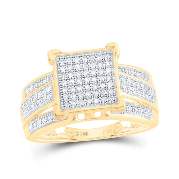 10kt Yellow Gold Womens Round Diamond Square Cluster Wedding Engagement Anniversary Ring 1/3 Cttw, Women Size: 5-9