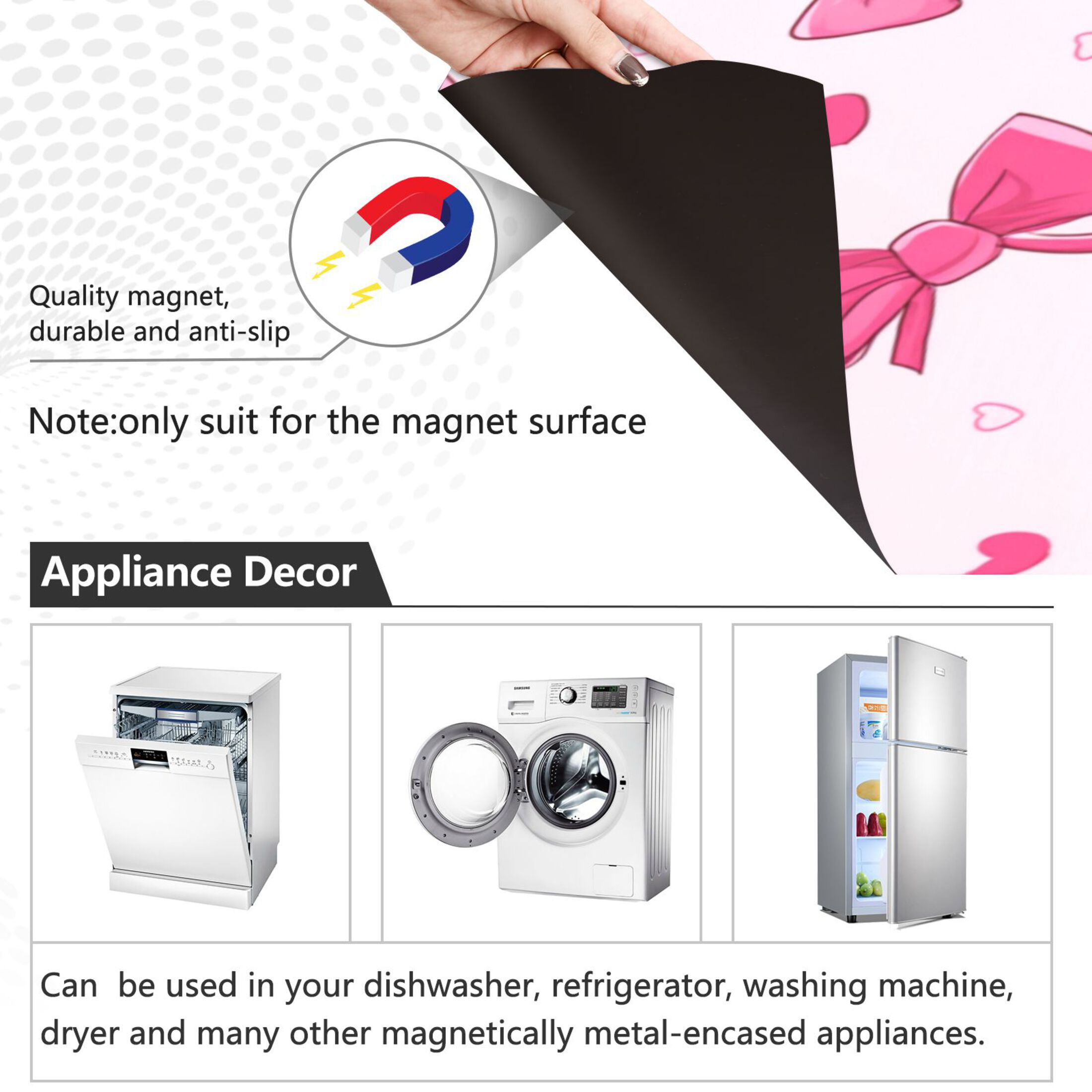 Dishwasher Magnetic Refrigerator Magnet Cover Sticker Home Decorative 23"x26" Love Bow and Strawberries