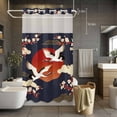 thumbnail image 5 of No Hook Shower Curtains with Snap-in Liner Set, Japanese Style Waterproof Hotel Style Bathroom Shower Curtain, Modern Cranes Cherry Flower Wave Red Blue Breathable Mesh Top Bath Curtains 36''x72'', 5 of 9