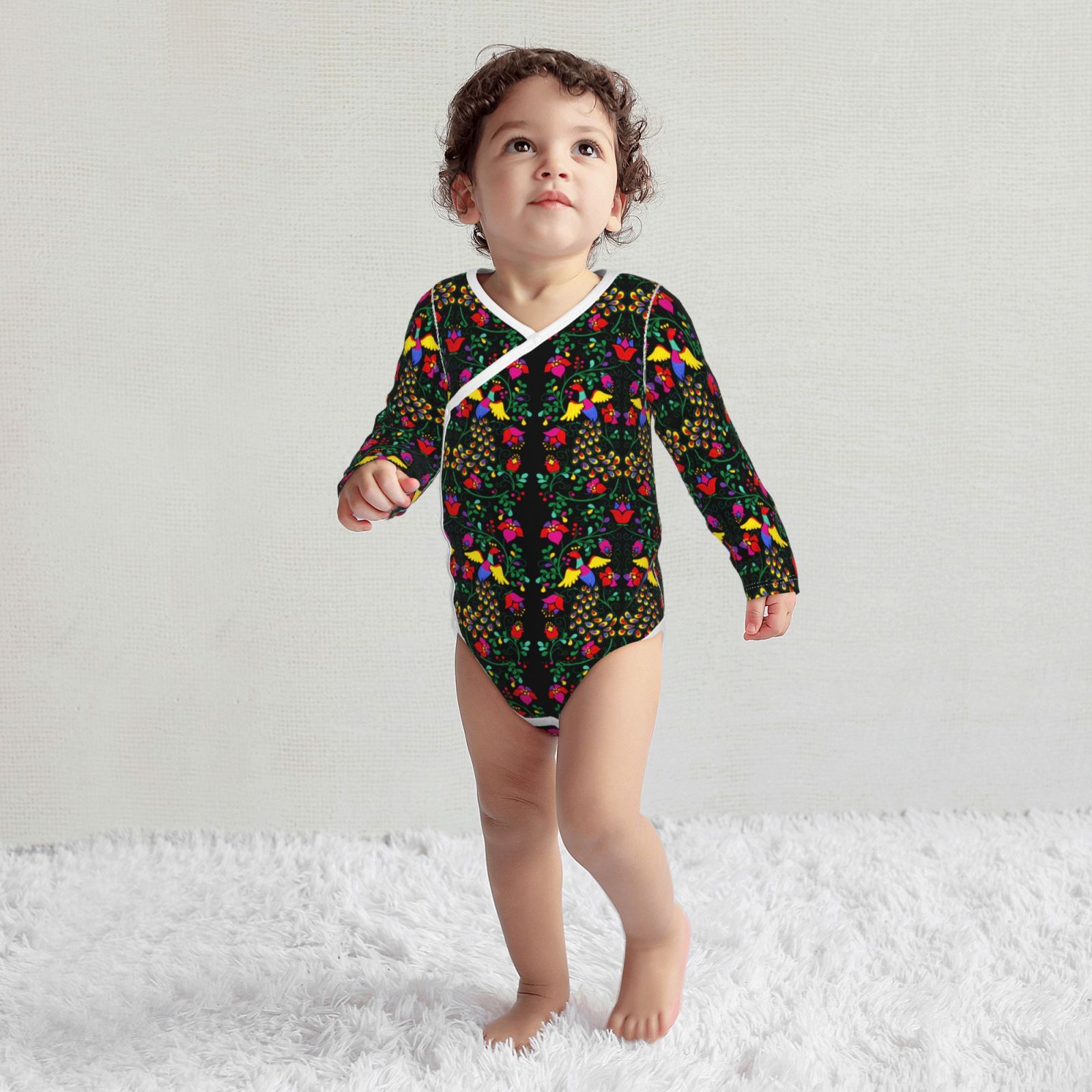 Xecao Mexican Flower 2 Print Baby unisex-baby Cotton Long-sleeve Bodysuits-3 Months