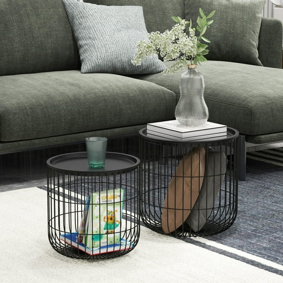 Coffee Table Set of 2 - Nesting Table with Storage