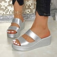 thumbnail image 2 of FRSASU Women's Platform Wedge Sandals Comfortable Slip-On Open-Toe Sandals Outdoor Non-Slip Two Band Sandals Slippers Silver, 2 of 9