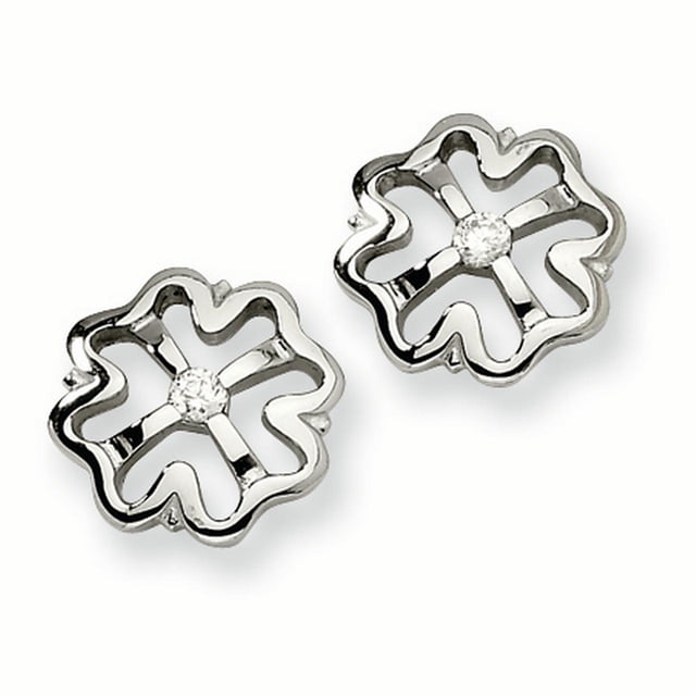 Stainless Steel Cubic Zirconia Cz Clover Earrings Ball Button Good Luck