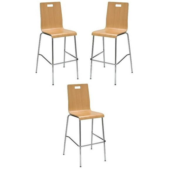 Home Square 30" Stylish Laminate Bentwood Bar Stool in Natural - Set of 3