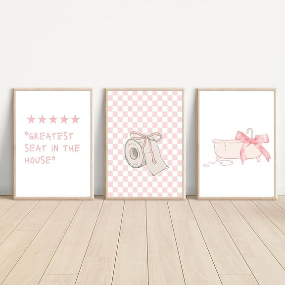 3 Piece Coquette Pink Bow Canvas Art Prints Pink Love Wall Art Aesthetic Preppy College Apartment Paintings Green Style for Home Bathroom Dormitory Bedroom Living Room Decor 12X16 inches Unframed