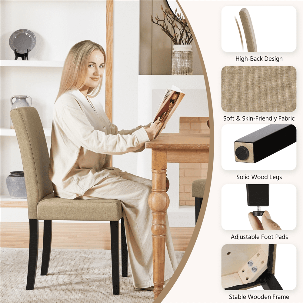 Renwick Modern Upholstered Dining Chairs with Solid Wood Legs, Set of 2, Khaki