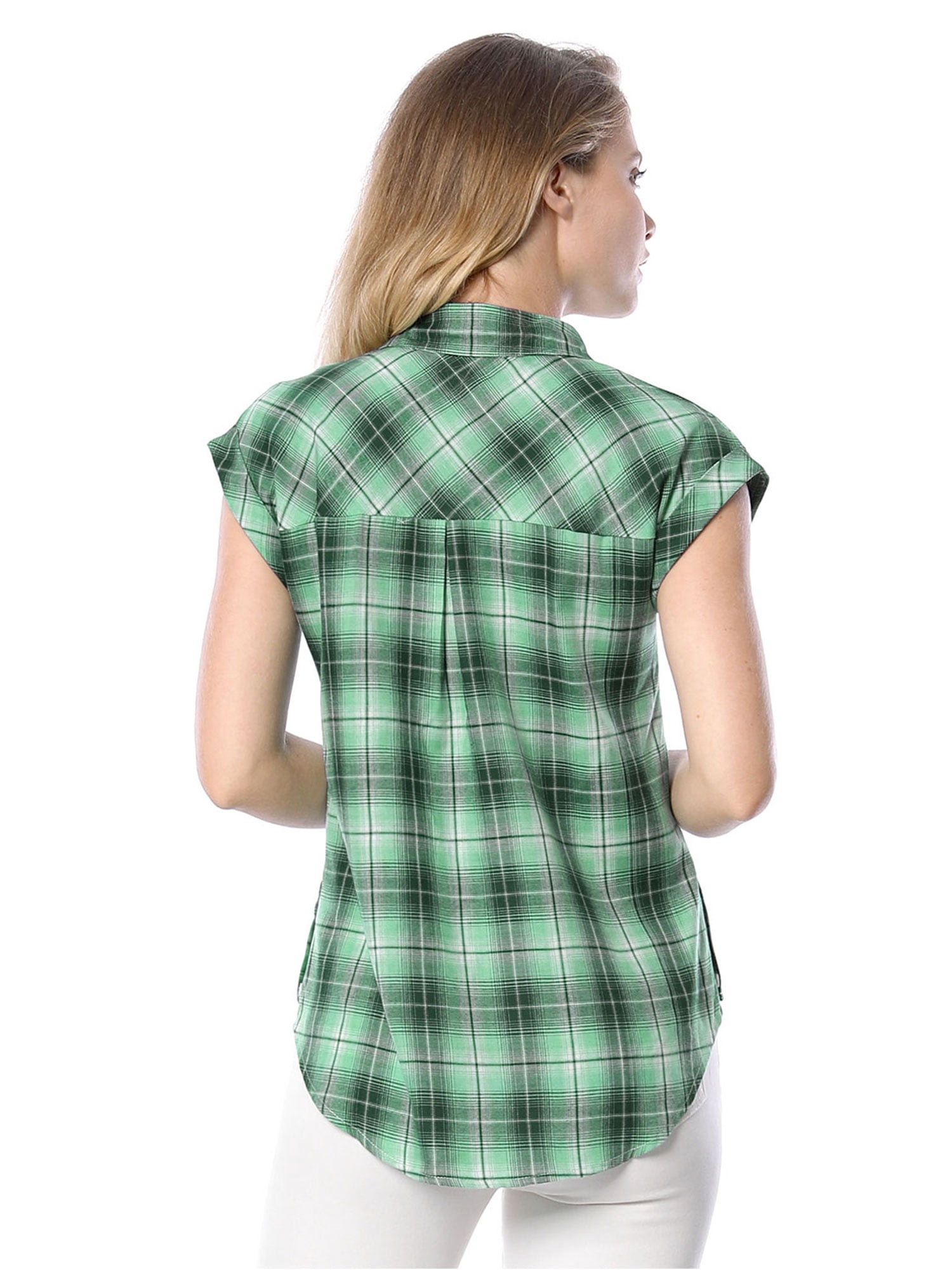 DARING DIVA Women's Summer Plaid Short Sleeves Button Down Shirts XL Green