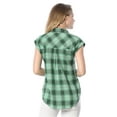 thumbnail image 4 of INSPIRE CHIC Women's Point Collar Short Cap Sleeves Plaids Button Down Shirt XL Green, 4 of 9
