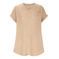 thumbnail image 6 of Summer Short Sleeve Tops for Women Trendy Waffle Knit T-Shirts Casual Solid V Neck Shirts Basic Tee, 6 of 8
