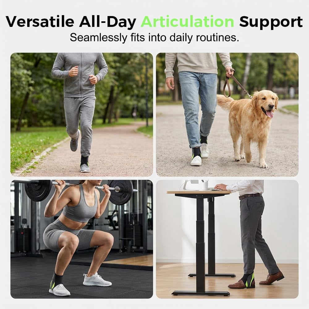 4Pcs Ankle Brace for Men & Women, Adjustable Ankle Wrap Support for Sprain Recovery Tendonitis Protection, Breathable Foot Stabilizer Brace Fit for Soccer Basketball Running Sports (Gray)