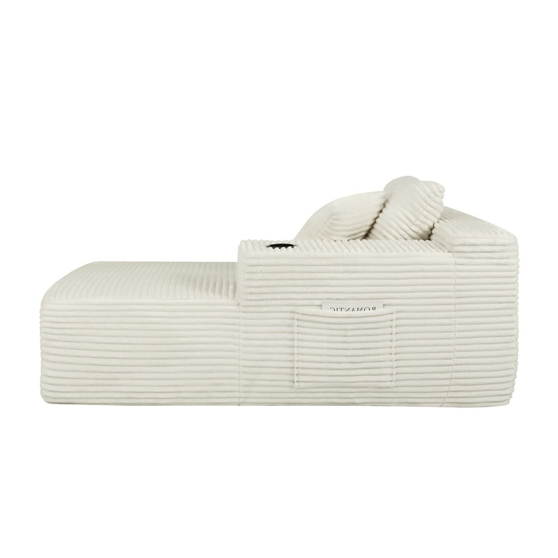 38''W Single Chaise Lounge with Right Cup Holder & Storage Pocket, Boneless Floor Sofa Accent Chair with Pillow