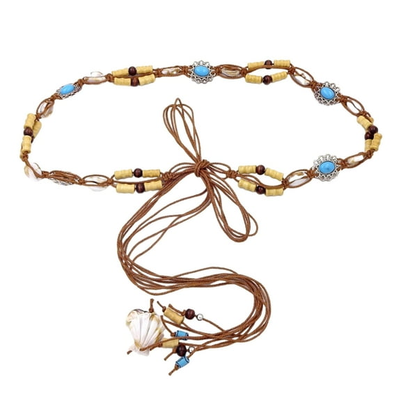 lanema Handwoven Crochet Waist Belt Wax Rope Belt Bohemian Style Waistband for Female