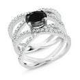 thumbnail image 2 of Gem Stone King 925 Sterling Silver Black Sapphire Criss Cross Engagement Ring for Women | 2.59 Cttw | Gemstone Birthstone | Oval 8X6MM | Available in Size 5, 6, 7, 8, 9, 2 of 3