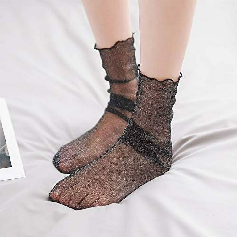 Women Girls Lace Socks Sheer Loose Socks Decorated Mesh Tulle