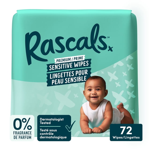Rascals Premium Sensitive Alcohol Free Baby Wipes, Single Pack, 72 Count