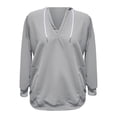 thumbnail image 3 of VISALY Hoodie Oversized Sweaters Knitted Sweaters Ribbed Tops Solid Color Long Sleeved Casual Sweater Loose V Neck Tunic Tops with Pockets Warm Hoodies Sweater Jacket Sweater Jacket Women Grey Xl, 3 of 4