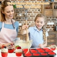 thumbnail image 5 of VEGCOO 5pcs Baking Set: 2 Pack 12-Cup Carbon Steel Muffin Pans, Nonstick Cupcake Tins, Includes Large Silicone Spatula, Basting Brush & 100 Red Paper Liners, Essential Bakeware Kit for Muffins & Cake, 5 of 7