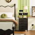 thumbnail image 2 of Tall Night Stand with Charging Station, 4 Drawer Dresser with Storage Shelf, 33 Inch Side Table, Fabric End Table for Closet, Entryway, Dorm, Bedside Furniture, 3 Ways to Use, Black Oak, 2 of 18