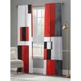 thumbnail image 4 of Black Red Sheer Curtains for Living Room Bedroom, Light-filtering Sheer Curtain, Color Block Stitching Rod Pocket Voile Window Treatment Drapes, 52’’Wx96’’L, 2 Panels Set, 4 of 7