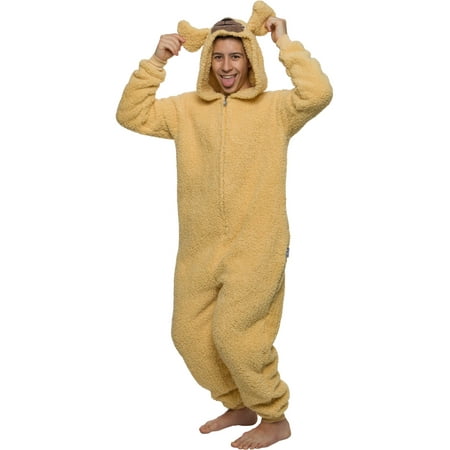Funziez! Adult Sherpa Golden Retriever Dog Costume Pajamas One Piece Novelty Anime FluffyPuppy Sleepwear Jumpsuit