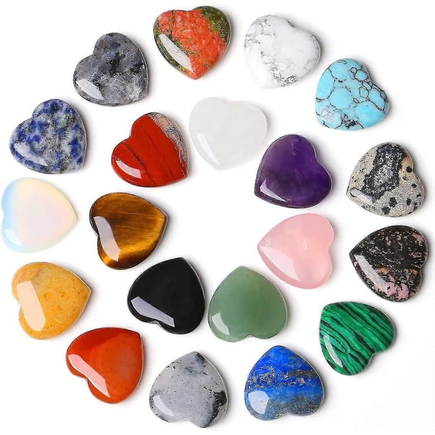 20pcs Natural Heart Healing Crystals Rose Quartz Amethyst Heart Love Stones Set