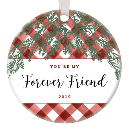 Best Friends Christmas Ornament 2019 Sentimental Keepsake Always Together in Spirit Friendship Forever Holiday Presents Soul Sisters Gift Ideas Red Buffalo Plaid 3