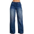 thumbnail image 6 of Drawstring Jeans Women Mid Waist Wide Leg Denim Pants Elastic Waist Pull on Classic Distressed Blue Jeans for Office Work Casual Trousers with Pockets, 6 of 7