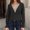 Black, variant on Womens Smocked V Neck Long Sleeve Top With Lace Trim Loose Fit Casual Daily Tops For Spring And Fall Wine L