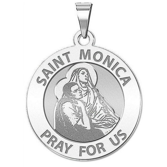 Saint Monica W/ Her Son Saint Augustine Religious Medal  - 3/4 inch Size of a Nickel in Sterling Silver