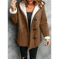 thumbnail image 4 of Women's Fleece Collar Long Sleeve Hooded Button-Down Jacket with Pockets Brown M, 4 of 7