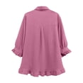 thumbnail image 3 of cocolona Womens Summer Tops Lapel Ruffle 3/4 Sleeve Button Shirts Dressy Casual Solid Color Blouses, 3 of 4
