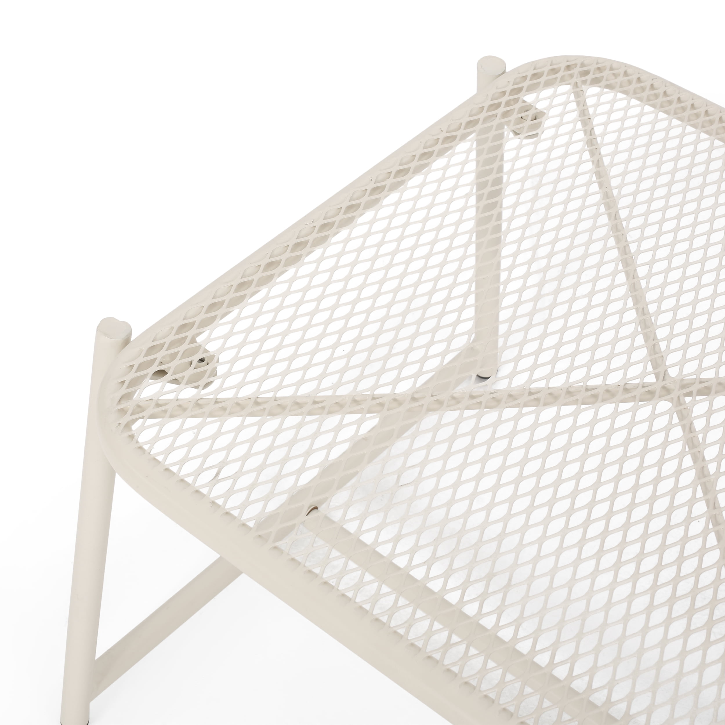 Outdoor Mesh Metal Side Table 13 Inch H, Compact Accent Table for Patio Garden, White