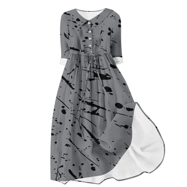 Vestido de Verano para Mujeres Impreso Cuello de Vuelta de Manga de Tres Cuartos, Estilo de Ocio de Moda para Ocasional, Fiesta Y Vacaciones