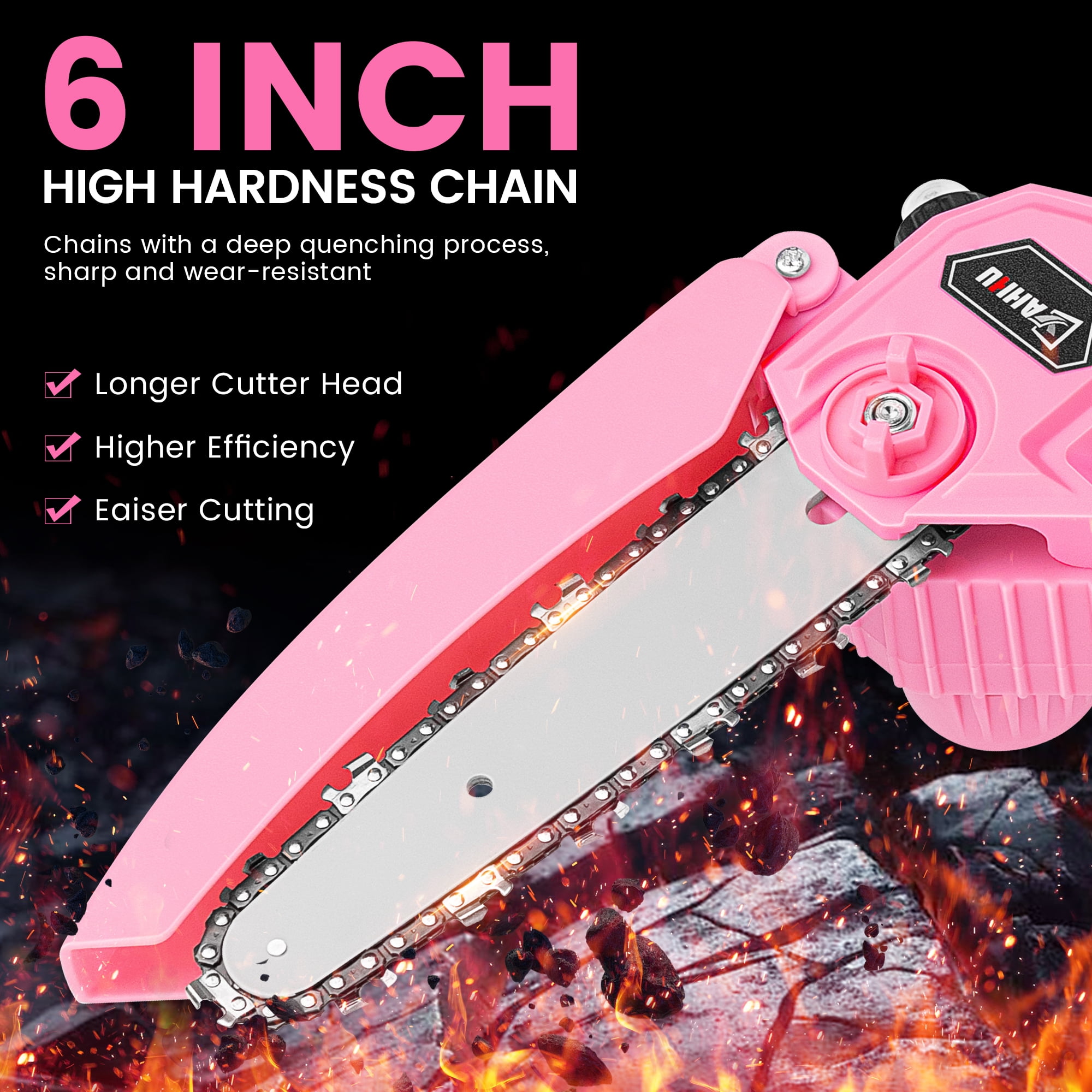 YAHHU 6 inch Mini Chainsaw Set with Oiler System & 21V Battery, Cordless Electric Chainsaw, Pink,New