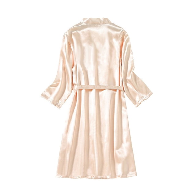 Jgppe Women's Robe Ice Silk Comfy Breathable Bathrobe Solid Color Sleepwear Soft Nightgown