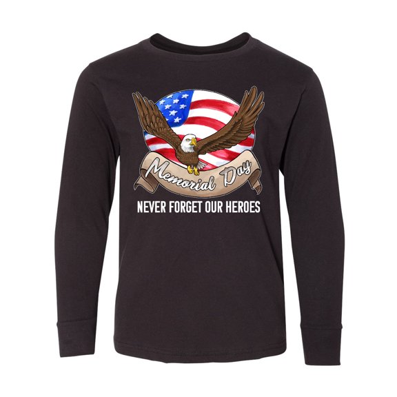 Inktastic Memorial Day- Never Forget Our Heroes- Bald Eagle Long Sleeve Youth T-Shirt