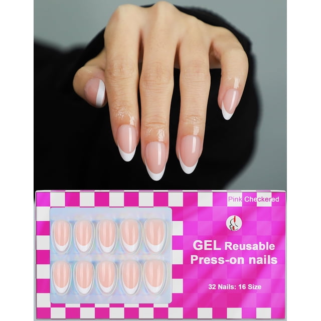 Uñas postizas OIFEN French Almond Gel 32 piezas brillantes