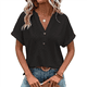 thumbnail image 2 of Tops Henley de Corta con Cuello en V para Mujer, Color Negro, Talla L, 2 of 6
