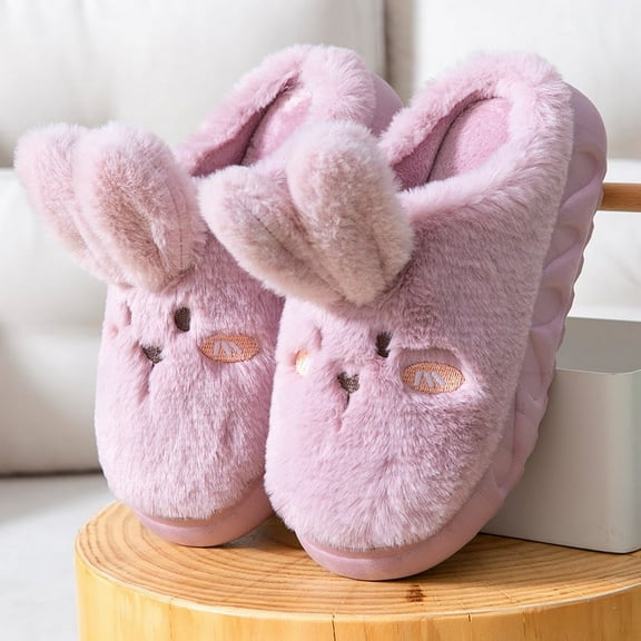 Plush Slippers for Women - Anti-Slip Indoor House Shoes with Thick Warm Sole for Winter